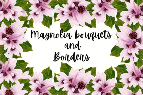 Elevating Digital Design with Hand-Painted Magnolia Bouquets and Borders