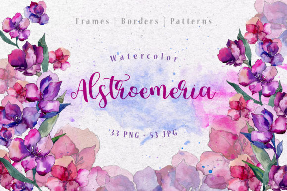 Purple Alstroemeria Watercolor Design Assets